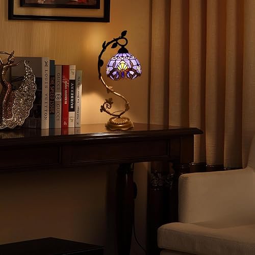 Miniatura 8 de Lámpara de mesa estilo Tiffany de 8 pulgadas, pantallas barrocas de vitrales, lámpara de noche pequeña, lámpara de mesita de noche, luz de