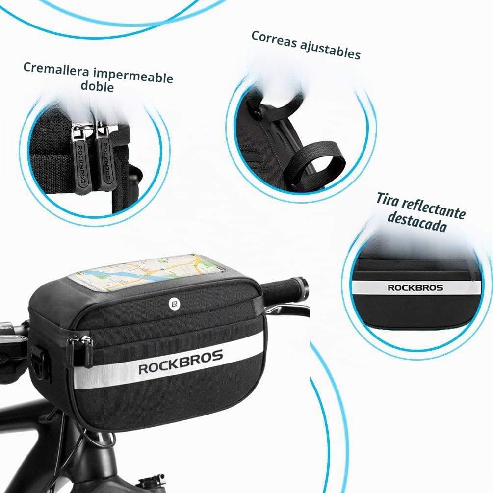 ROCKBROS Bolsa Móvil con Pantalla Táctil Bolsa Manillar de Ciclismo MTB Accesorio de Gran Capacidad para Teléfono Debajo de 6.5’’ para Bicicleta Montaña Carretera