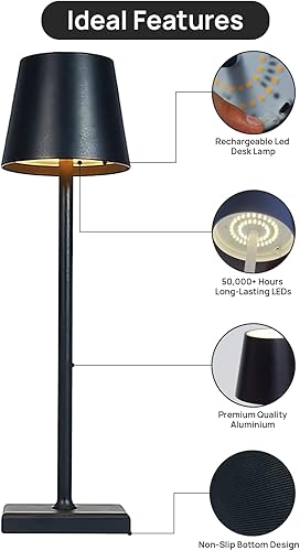 Miniatura 6 de La Luz Lámparas de mesa inalámbricas de 13 pulgadas de 5200 mAh, lámpara recargable con puerto USB-C, luz táctil de 3.5 W, lámpara de mesa LED,