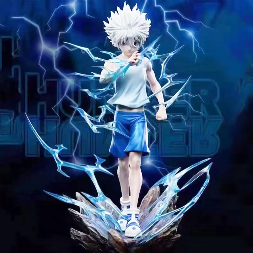 DEXSHUN Killua Zaoldyeck Figurine Figurines Anime Killua Zaoldyeck Figurine d'action avec socle Modèle Statue en PVC Objet de collection Modèle Ornements de bureau Cadeau 23 cm