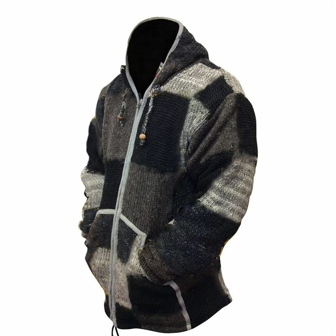 Coulisse Maglione Con Cappuccio Uomo Spliced Retro Cerniera Patchwork Tasche Maglia Autunno Inverno Top