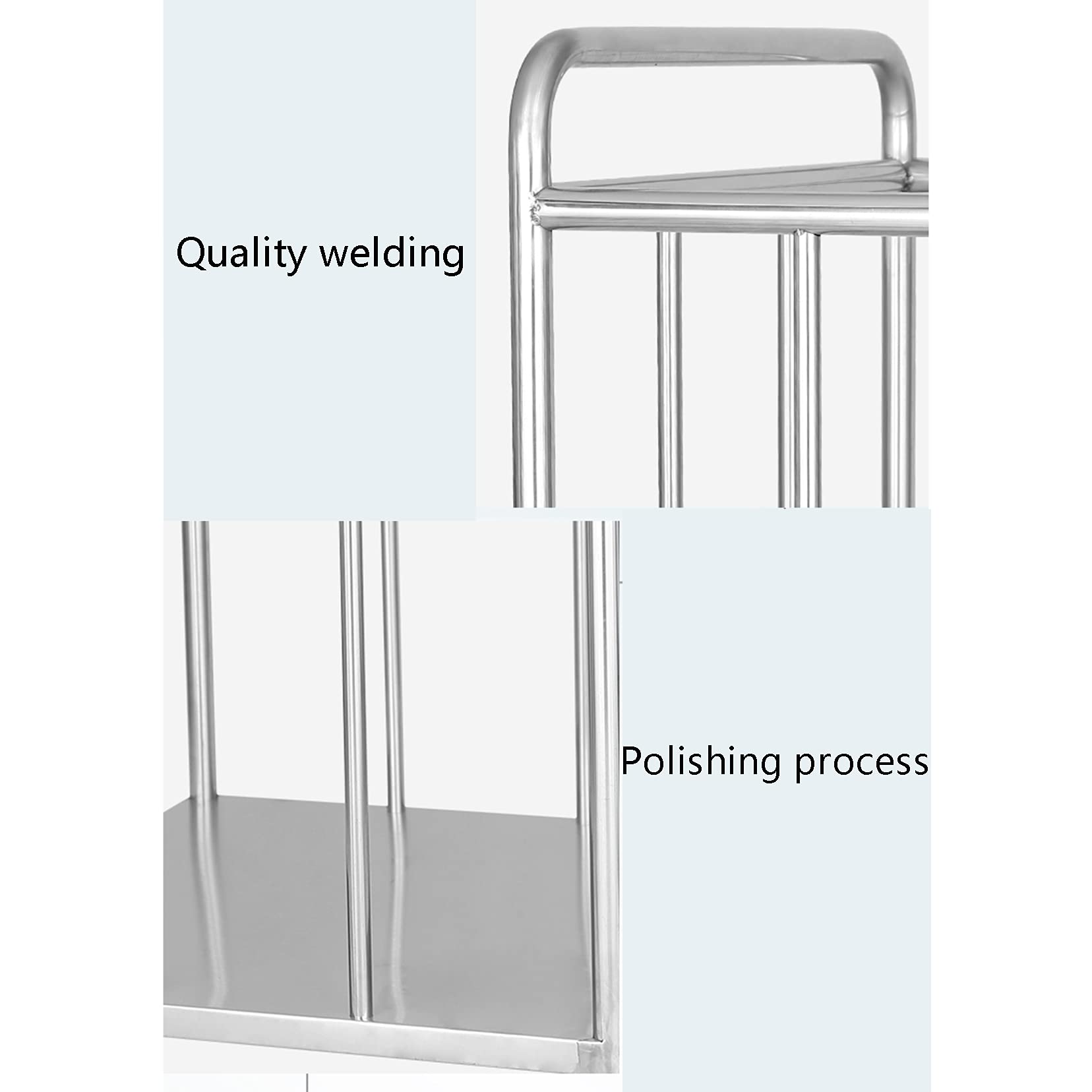 Carro Grande Para Equipos Médicos, Carros De Laboratorio Móviles De Acero Inoxidable Con Ruedas Silenciosas, Cubo De Suciedad Impermeable Y Ruedas Omnidireccionales Silenciosas - Rectangular Plateado