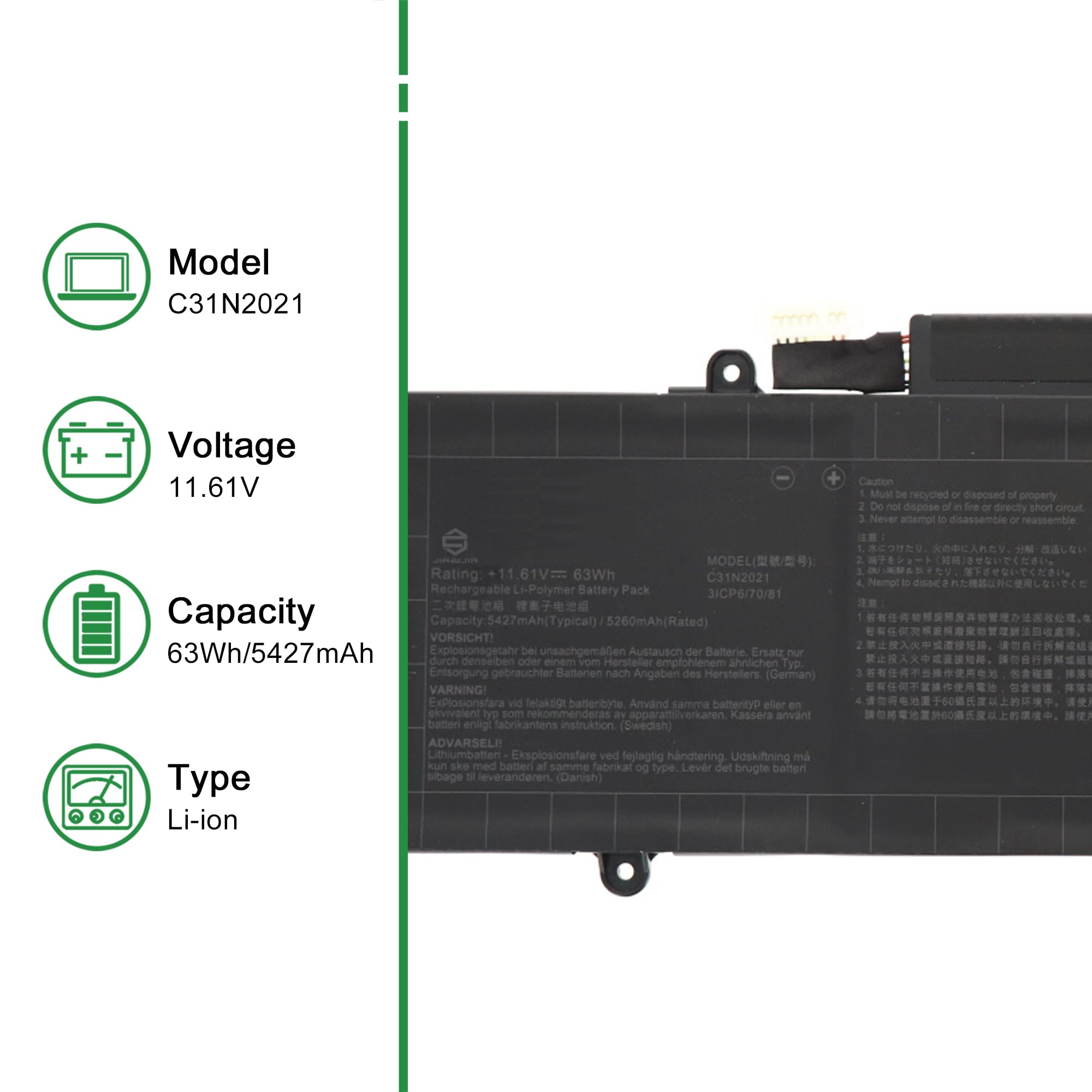 Amazon.com: JIAZIJIA C31N2021 Laptop Battery Replacement for Asus