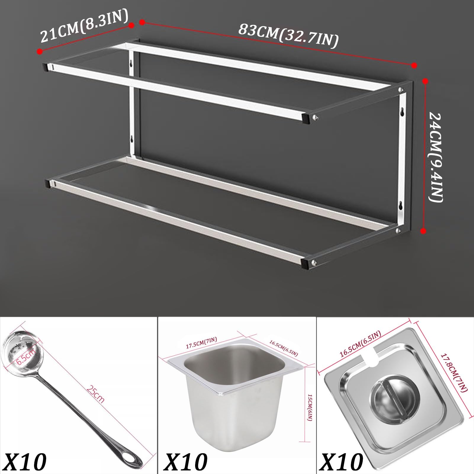 Stazione per pizza a 2 ripiani in acciaio inox con coperchi a cucchiaio, contenitori per condimenti a parete, portaspezie per cucina e ristorante