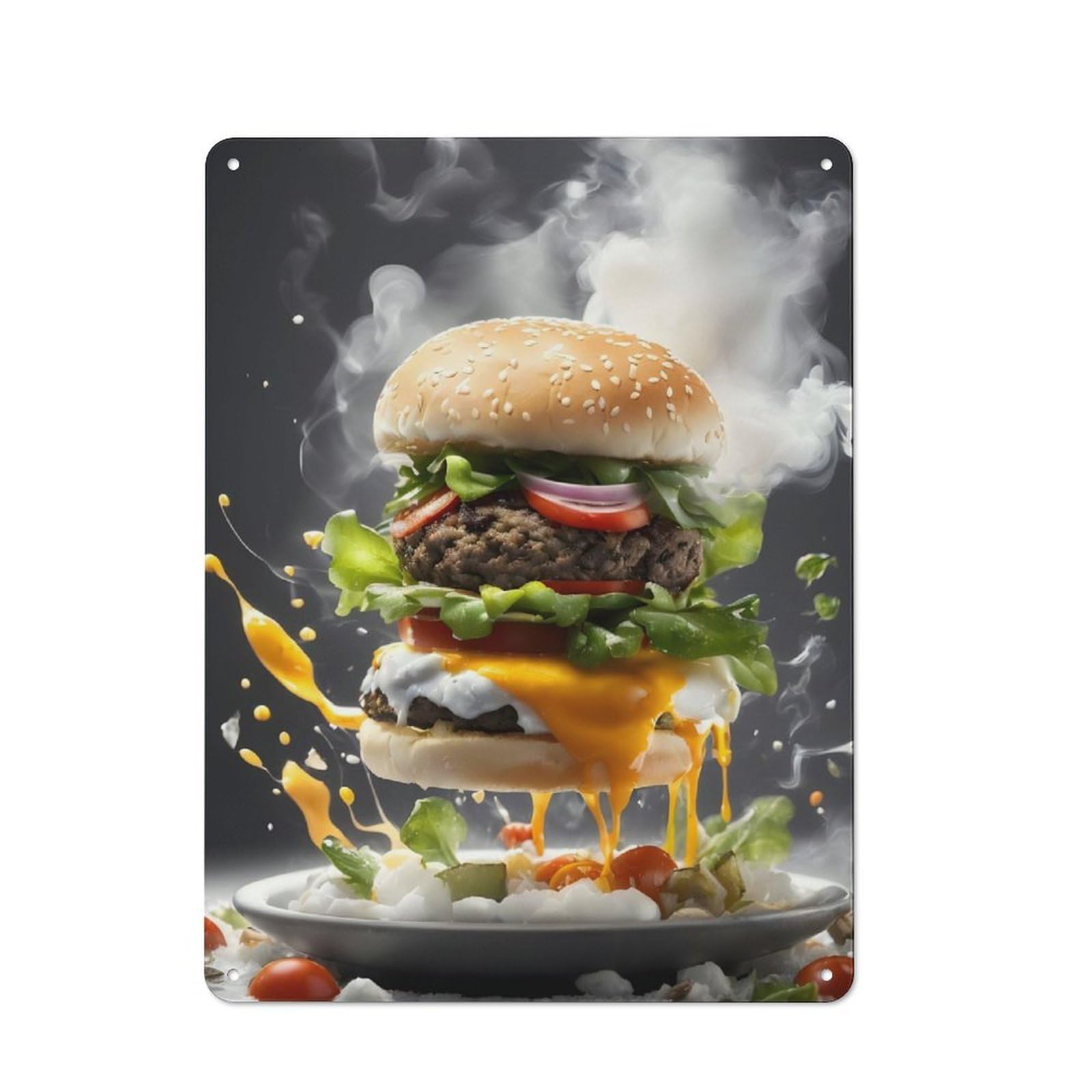 Junmoney Burgers Food Industrial Metal Wall Decor 40X30cm, Metal Wall Sign For Tool Room, Garage, Studio Or Home Bar