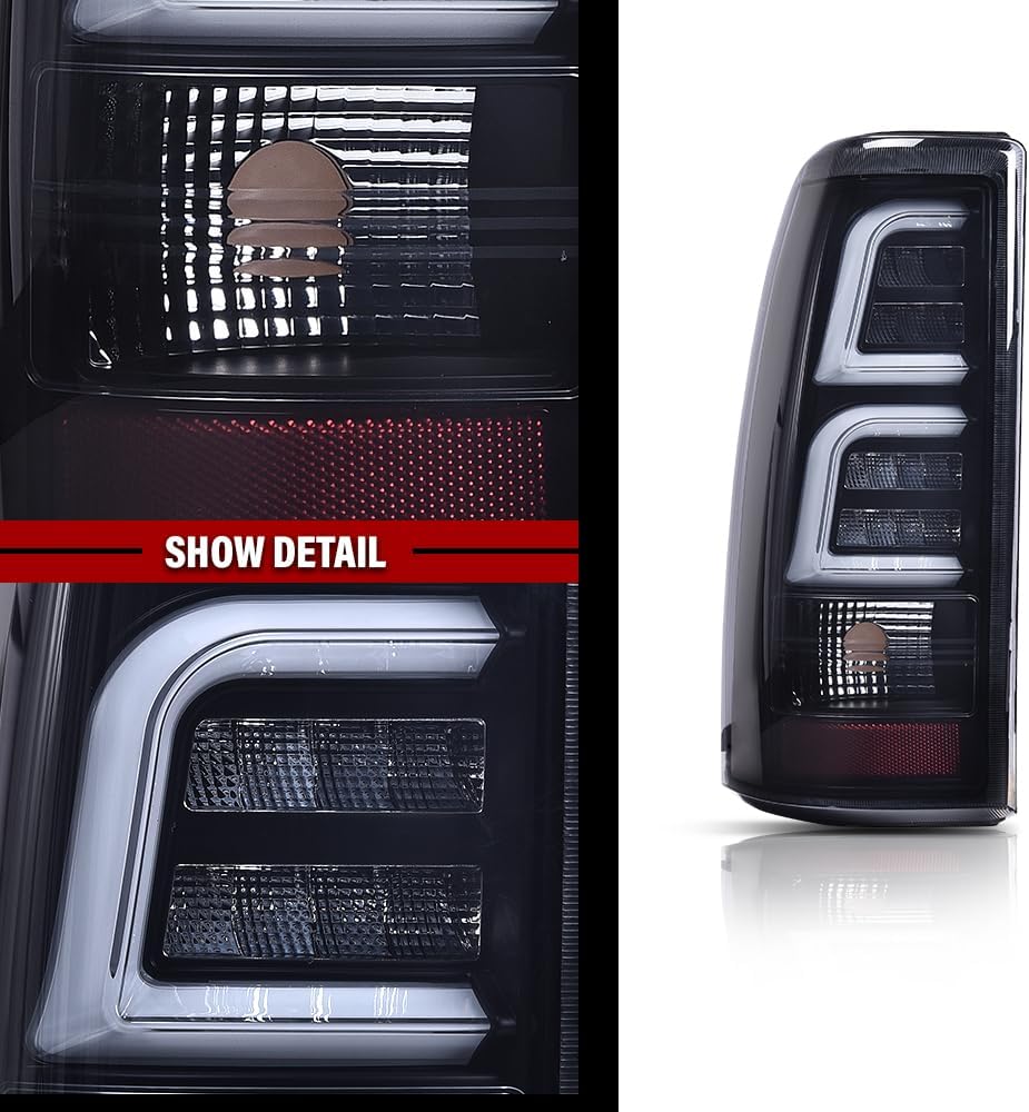 DOTCOM LED Tube Tail Lights Assembly w/light Bar Pair Fit Chevy Silverado 1500 2500 & HD 1999-2002/Fit GMC Sierra 1500 2500 & HD 1999-2006 Rear Lamps, Smoke Lens Black Housing Luces Traseras