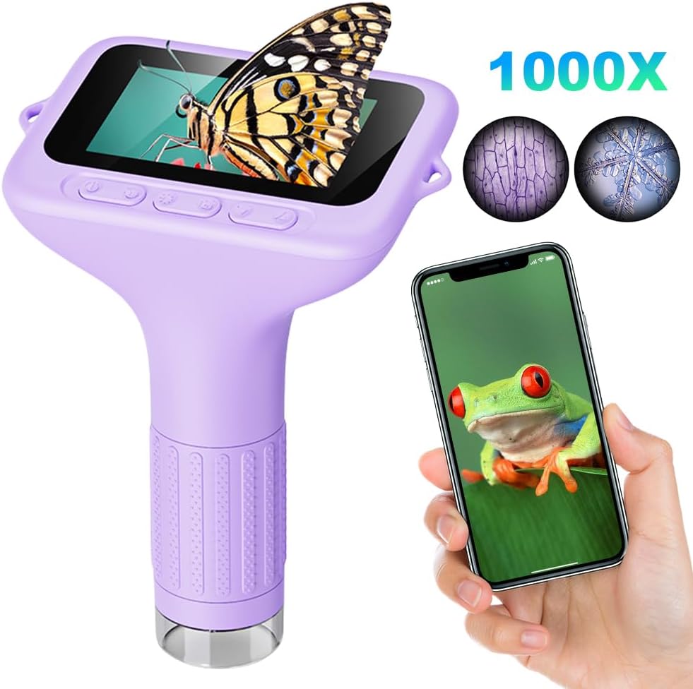 子供用顕微鏡、子供用顕微鏡 - Pocket Digital 最大 1000 倍の倍率顕微鏡 | 3.5 子供用顕微鏡 1000倍倍率 1080P デジタルカメラ 3インチスクリーン付き