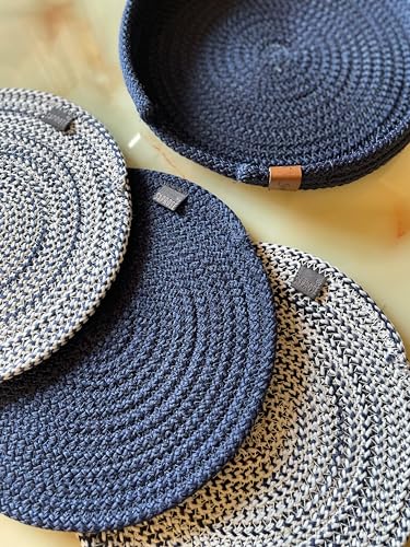 Image of Retro Polypropylene 3 Pc Round Trivet with Basket Holder | Braided Pot MAT, Side Table Mat, Machine Washable Small Place Mat for Casserole for Dining Table (9 inch Dia)