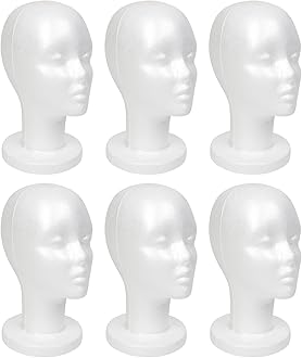 STUDIO LIMITED 11.4-Inch Styrofoam Mannequin Head (6 Pack) - White Foam Wig Stand for Wigs, Hats, Masks, Hairpieces, Arts, Crafts, DIY Projects, Salon Display