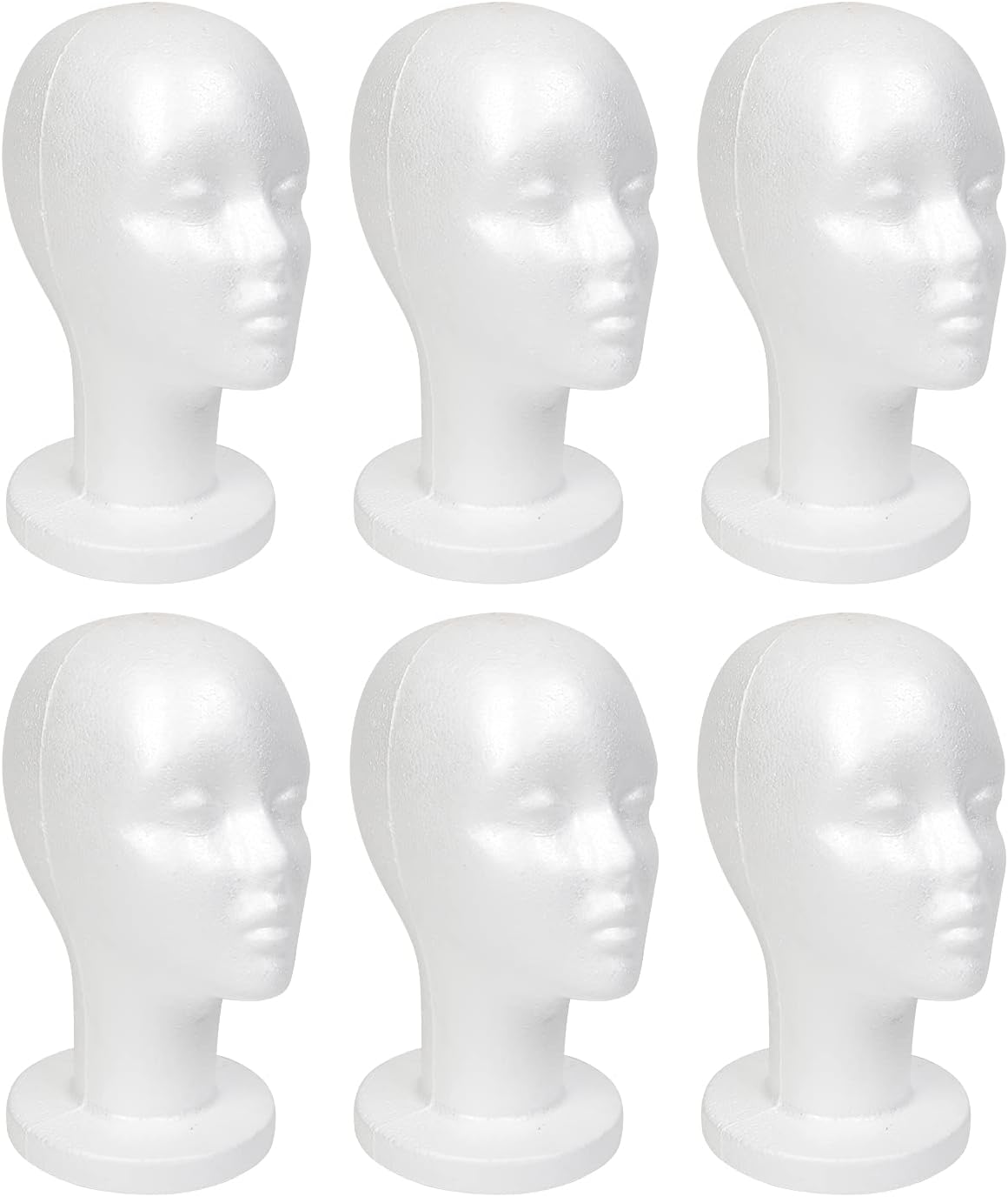 STUDIO LIMITED 11.4-Inch Styrofoam Mannequin Head (6 Pack) - White Foam Wig Stand for Wigs, Hats, Masks, Hairpieces, Arts, Crafts, DIY Projects, Salon Display