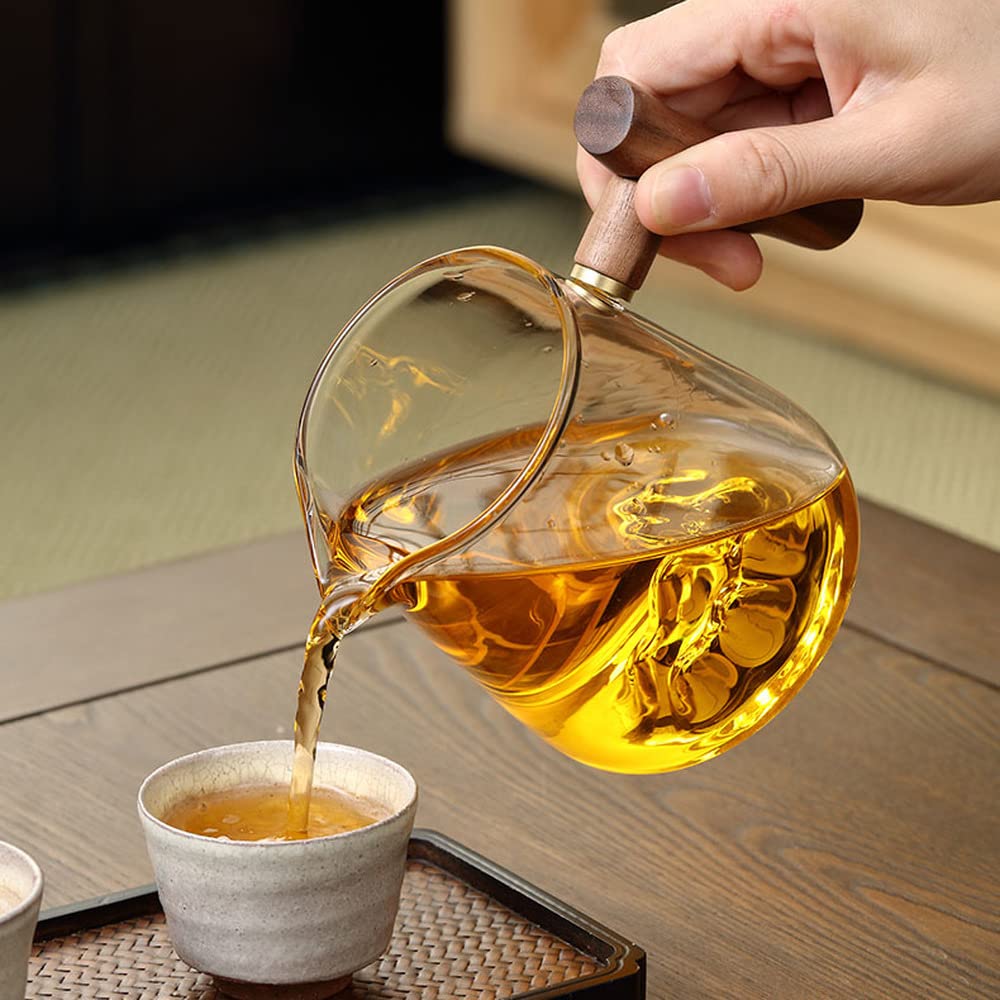 Taza de café de Cristal Vasos Tazas de café/té Taza de Feria de Vidrio Chino de 450 ml Mango de Madera Té casero Té con Fugas Juego de té de Kung fu Marino,