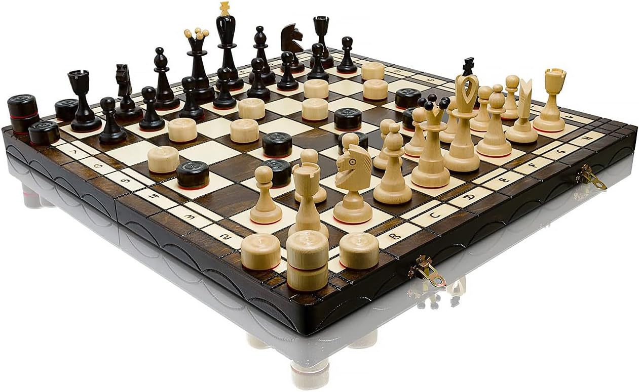Stunning HUGE Chess and Draughts / Checkers Hornbeam Wooden Set 50x50cm - THE BIGGEST ON AMAZON!!!