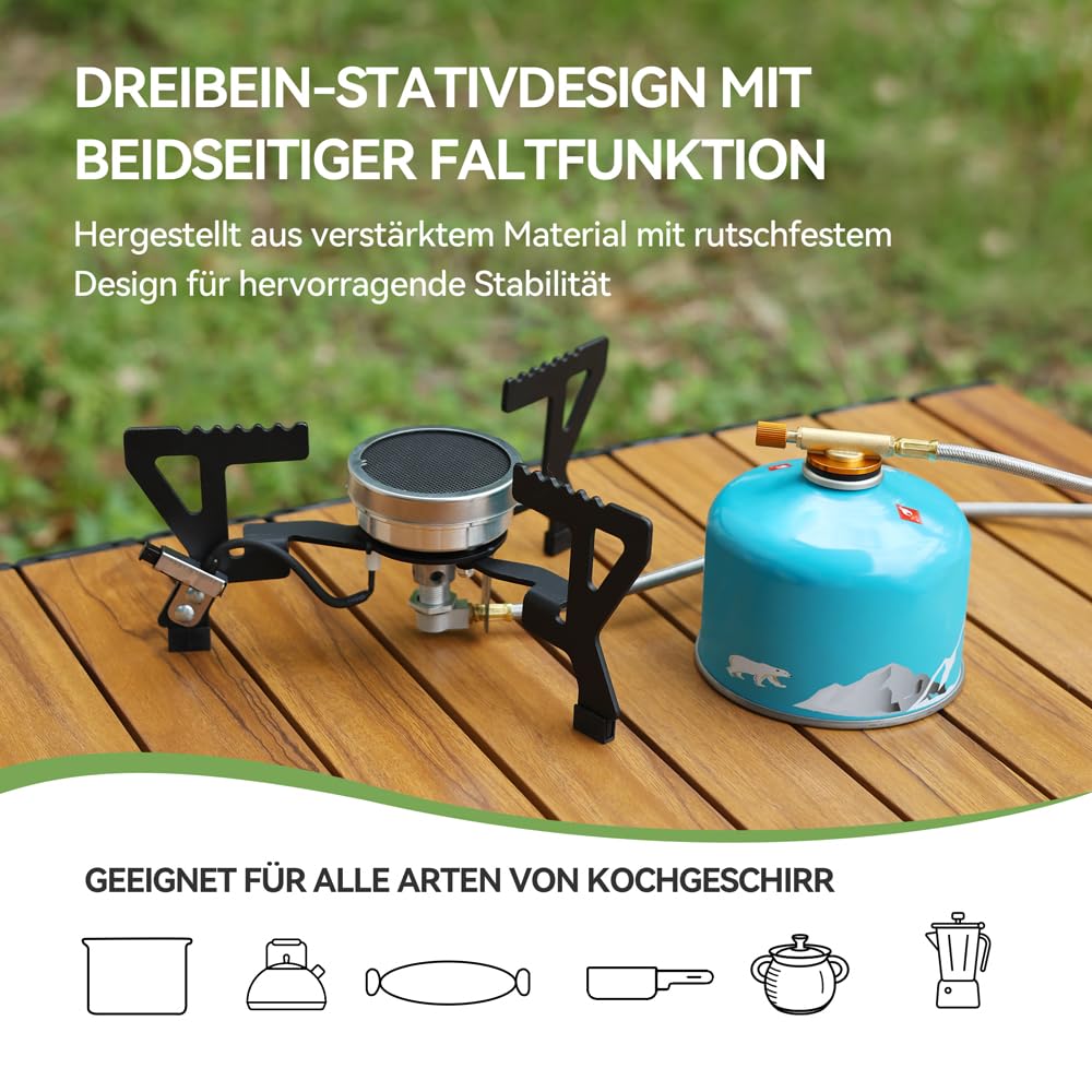 REDSUN FD3 Campingkocher Ultraleicht 3,0kW Infrarot Gaskocher Winddichter Outdoorkocher Split-Kocher für Wandern Rucksacktour Wohnmobil Angeln, FD3 Gaskocher + EVA-Tasche + Adapter-Set + Topfträger