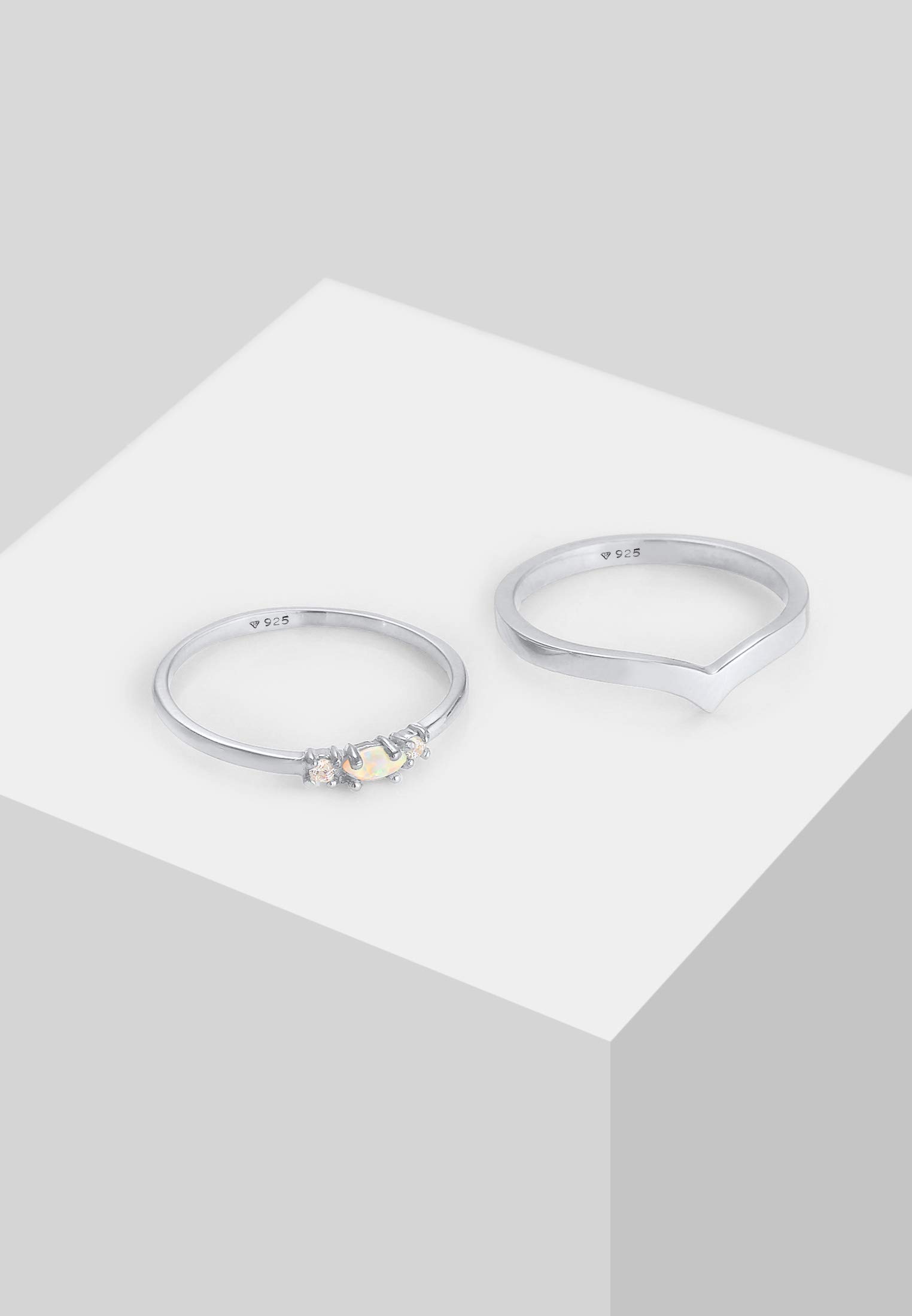 Elli Ring Damen Set Marquise V-Form Basic mit Synthetischem Opal und