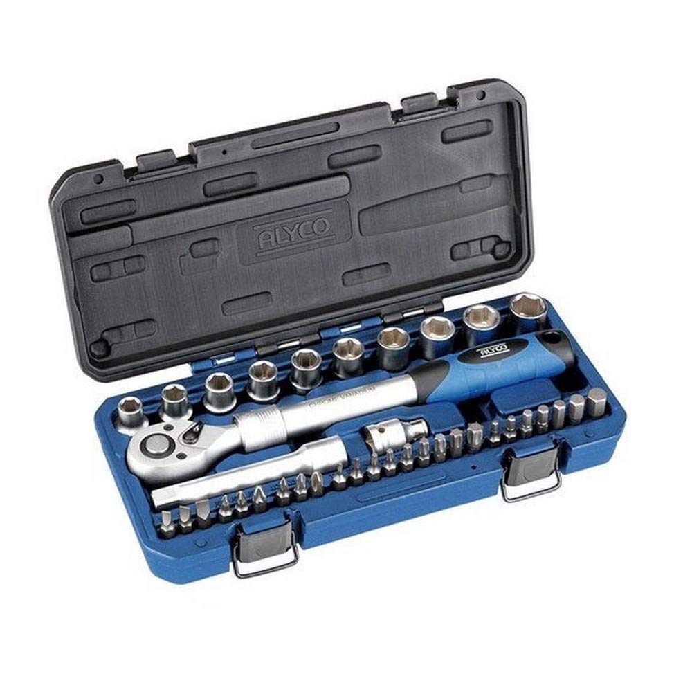 Alyco 192383 - Juego 38 piezas llaves de vaso 1/2" + carraca extensible + adaptadores + puntas en maletin plastico
