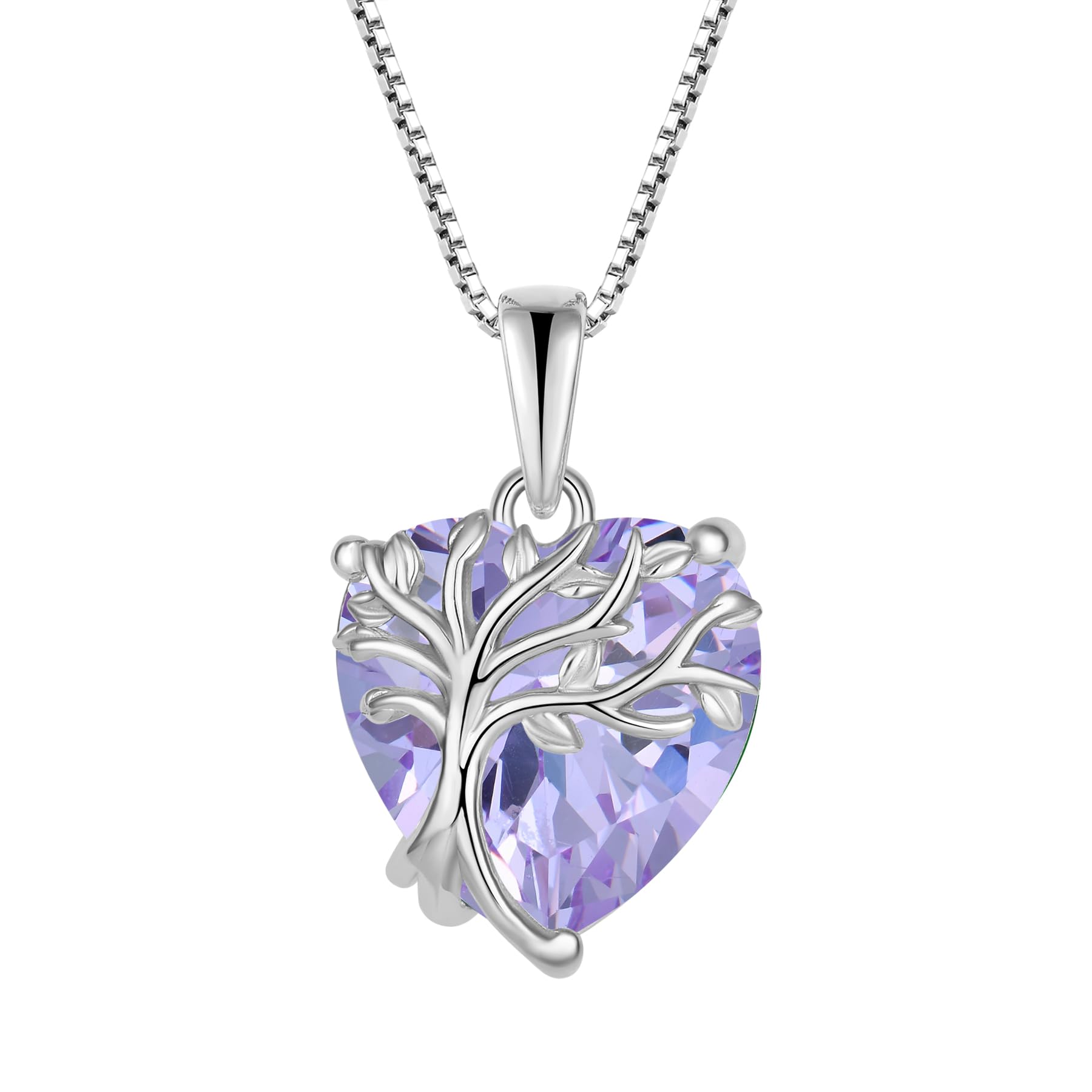 FJ Herz Lebensbaum Kette Damen 925 Sterling Silber Baum des Lebens Halskette Anhänger Geburtsstein Schmuck Geschenke für Frauen
