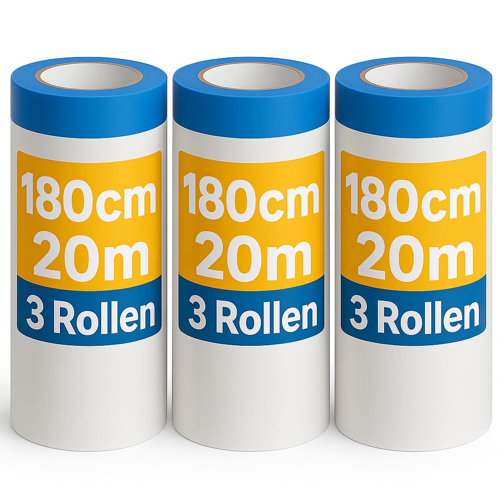 ZWERKZEUG 180 cm x 60 Meter Abdeckfolien mit Klebeband - Malerband mit Abdeckfolien - 108 m² Malerfolie mit Klebeband Abklebeband - Optimaler Schutz bei Maler & Lackierarbeiten gegen Schmutz und Nässe