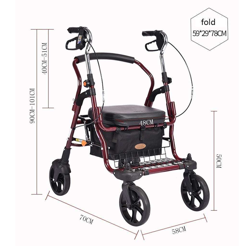 Chodziki dla seniorów Aluminiowy chodzik Rollator z kołami Składany Lekki regulowany, z oparciem siedzenia Rama do chodzenia dla osób starszych Walking Mobility Aid chodzik chodzik Rollator, Durable