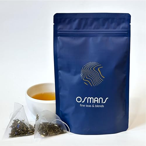 Osmans Té verde - Hoja suelta de primera calidad en bolsitas, mezcla de jazmín y menta, refrescante y relajante, 15 sobres
