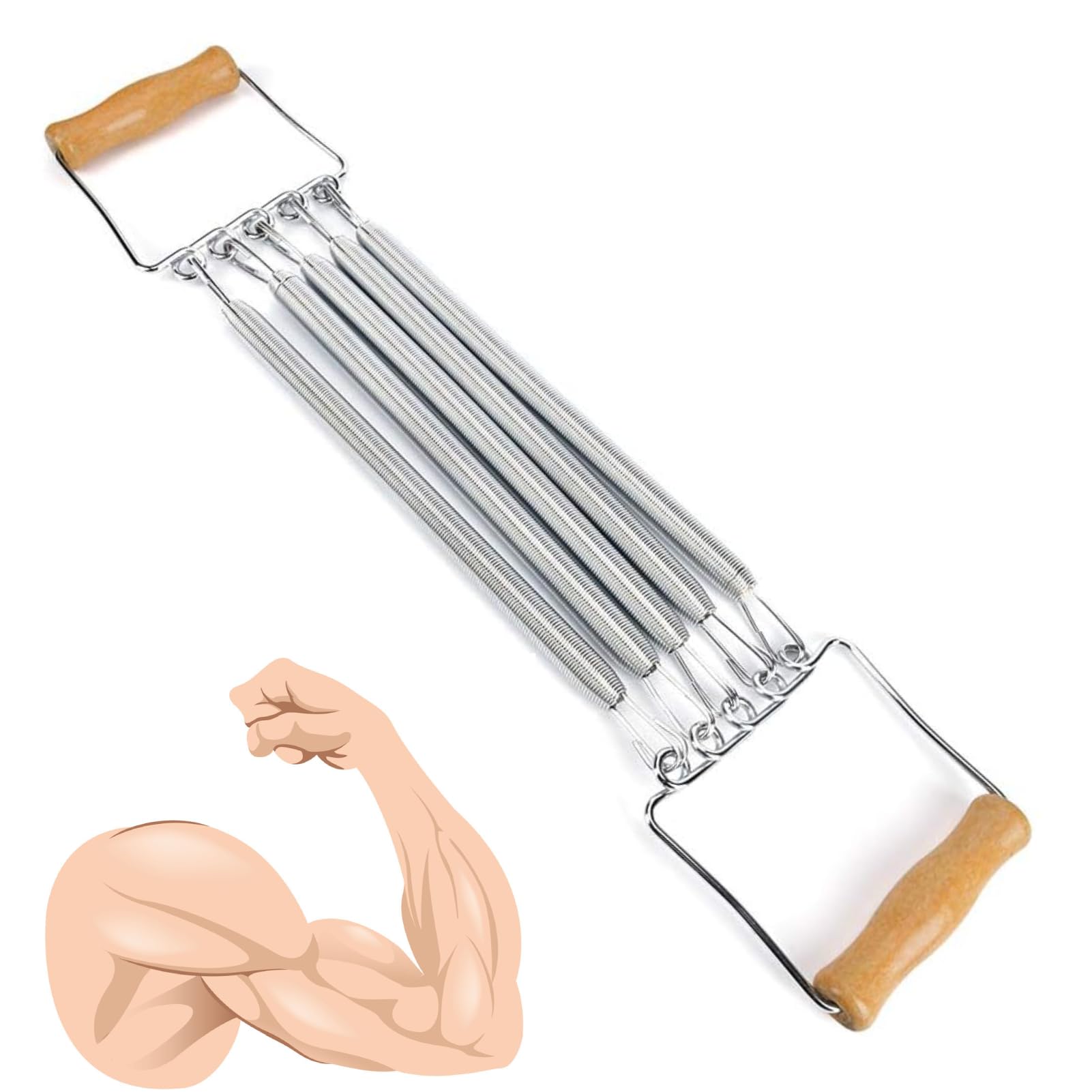 HERCHR Estensore Pettorali, Muscolare Espansore con Manico in Legno Espansore Toracico Pettorali Multifunzione Regolabile a Molla Elastici per Body Building, Yoga, Esercizio e Fitness