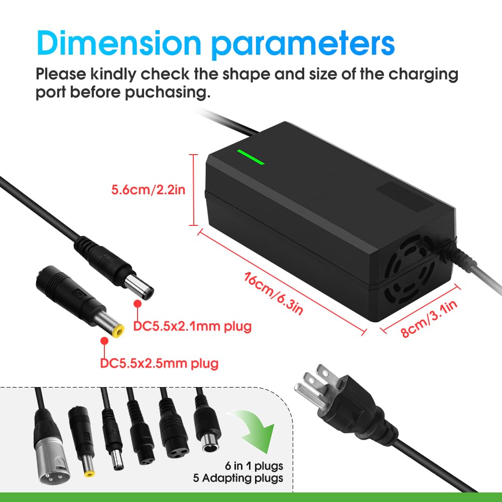 Chargeur 54,6 V 3 A/5 A avec prise 6 en 1 pour batterie au lithium 36 V telles que les batteries marines de voiture, camion, tondeuse à gazon, bateau (54,6 V3 A (prise 6 en 1))