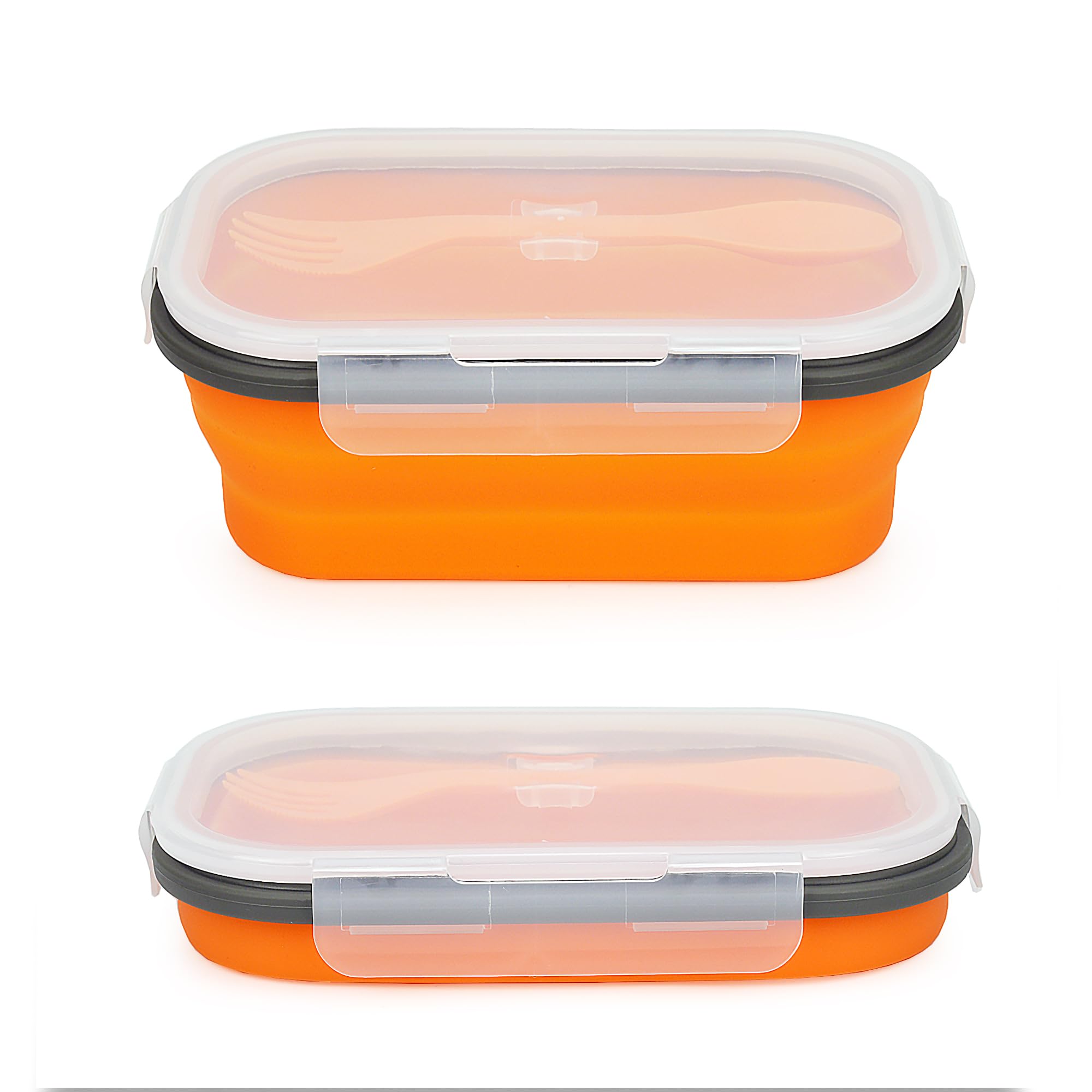 Lunbengo Portable Bento Box Lunch Container, 1000ml Silicone Lunch Box with Lid, Collapsible Food Containers for Camping, Office, Outdoor Picnic, Travel, with 2in1 Fork & Spoon, 1 Pack