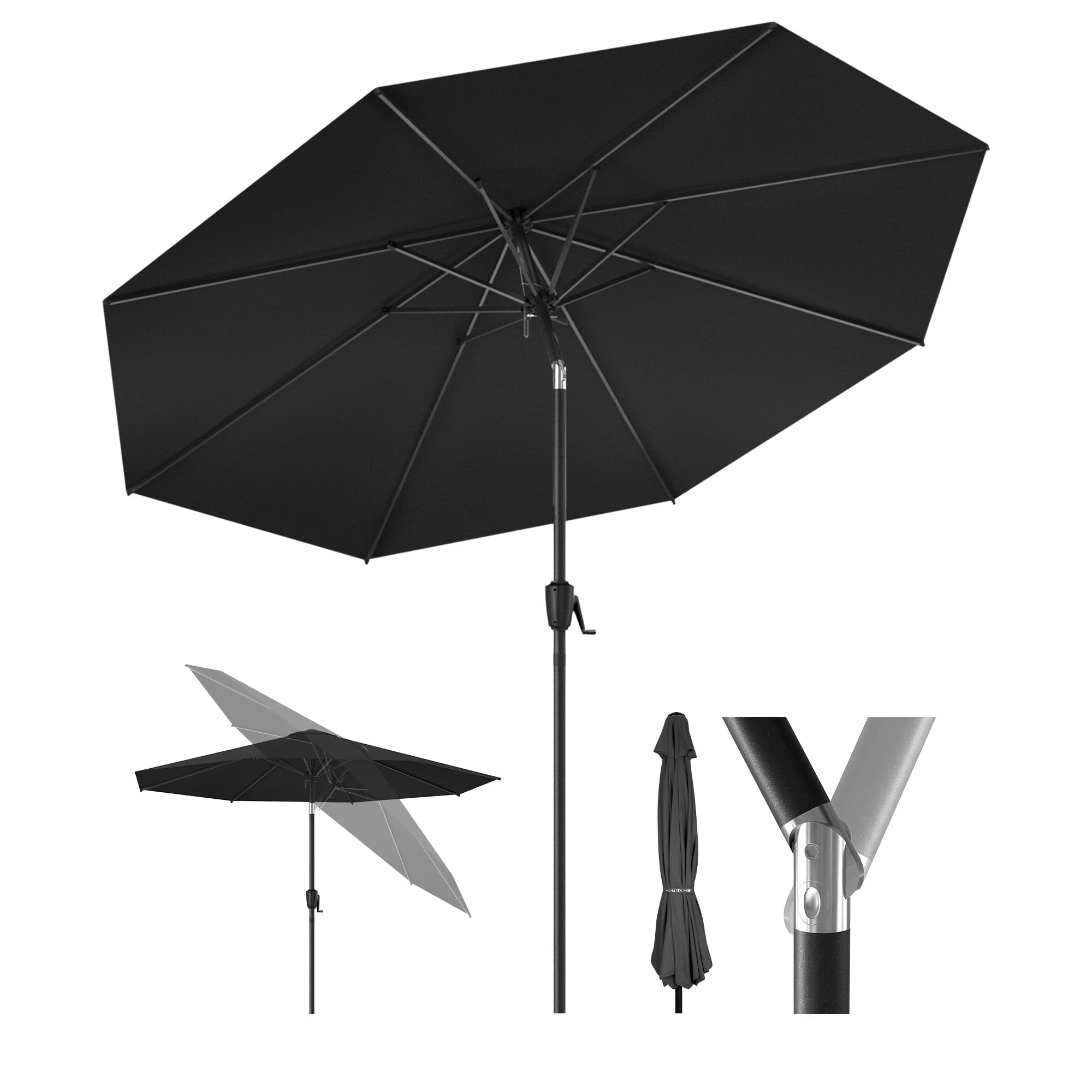 HOMEDEMO Aluminum Sonnenschirm Gartenschirm mit Kurbel, Terrassenschirm Marktschirm, Tischschirm mit 8 Rippen, Rund Schutz 50+ Sonnenschutzschirm, Patio Umbrella