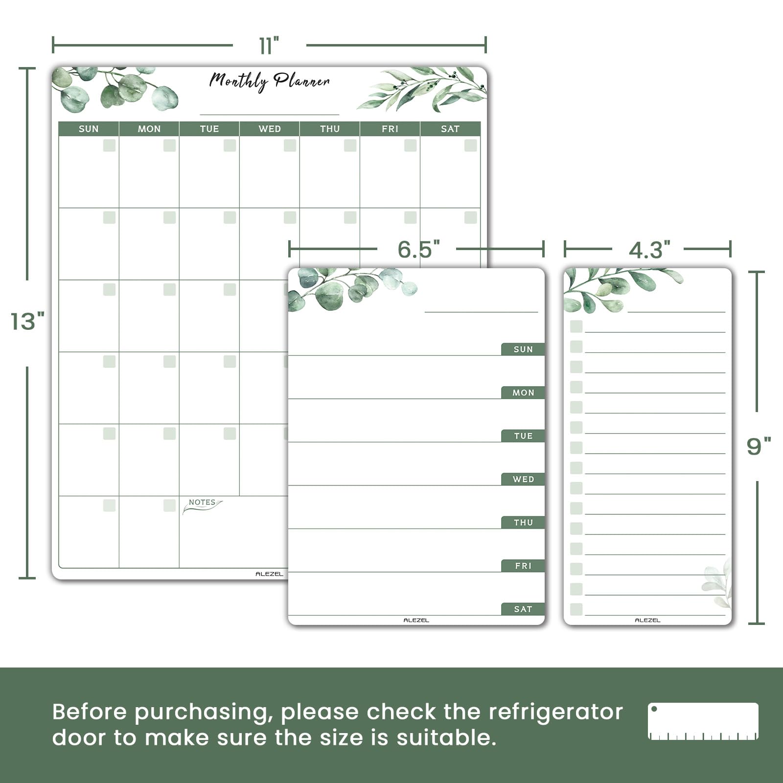 ALEZEL Calendario magnético para nevera de borrado en seco, calendario de pizarra blanca verde