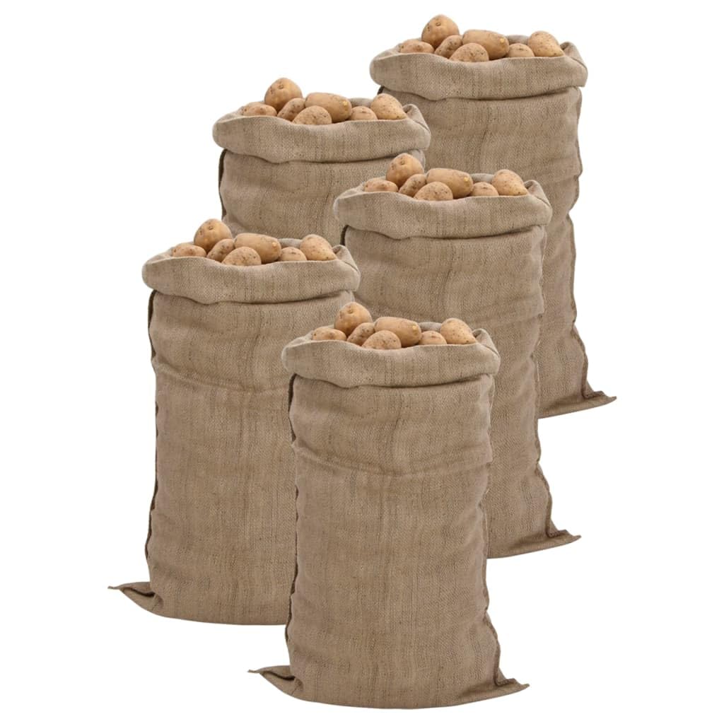 5 sacchi di iuta, 65 x 135 cm, robusti sacchi di iuta per giardino, stoccaggio e decorazione, versatili, sacchetti in tessuto, sacco per patate, protezione invernale