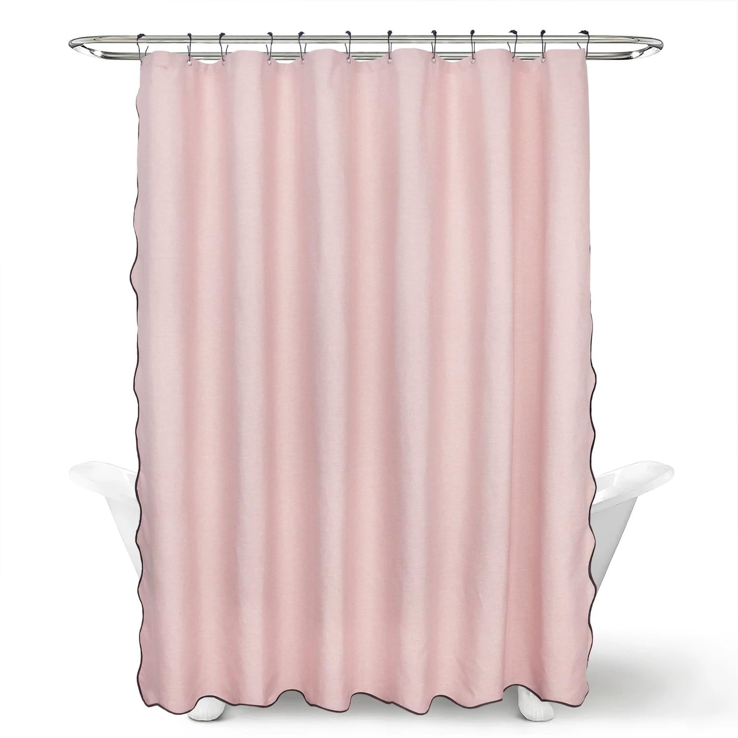 Scalloped Bathroom Shower Curtain Linen Textured with 12 Plastic Hooks