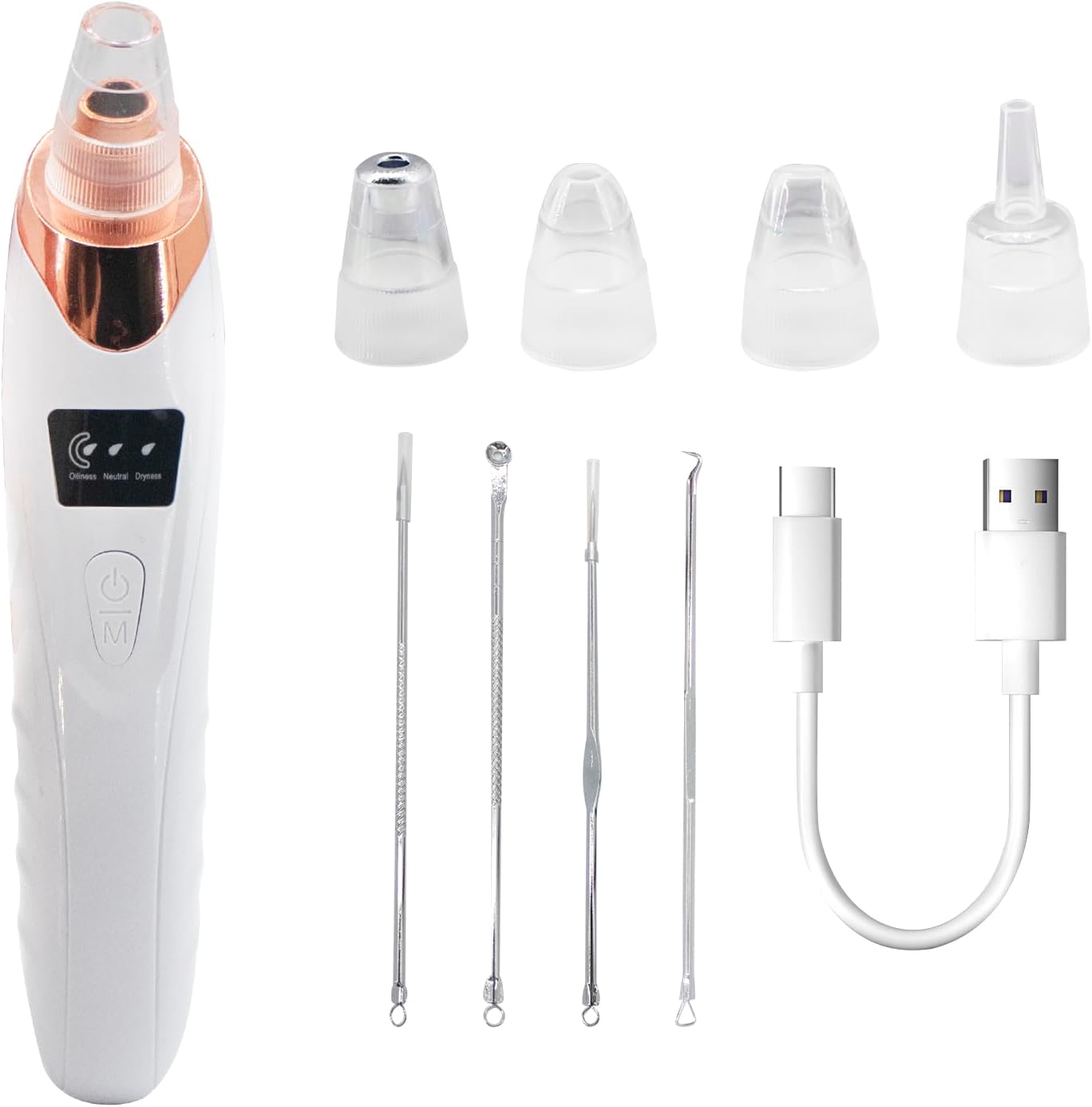 Blackhead Removal Tool with Hot Compress, 3 Adjustment Modes & 4 Suction Heads Pore Vacuum,Facial Pore Cleanser (A) (HZ), White