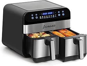 Panana XL 9.5 Quart 8 Preset Cooking Functions 2-Basket Air Fryer with Match Cook & Smart Finish