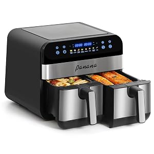 Panana XL 9 5 Quart 8 Preset Cooking Functions 2-Basket Air Fryer with 2 Frying Baskets Match Cook