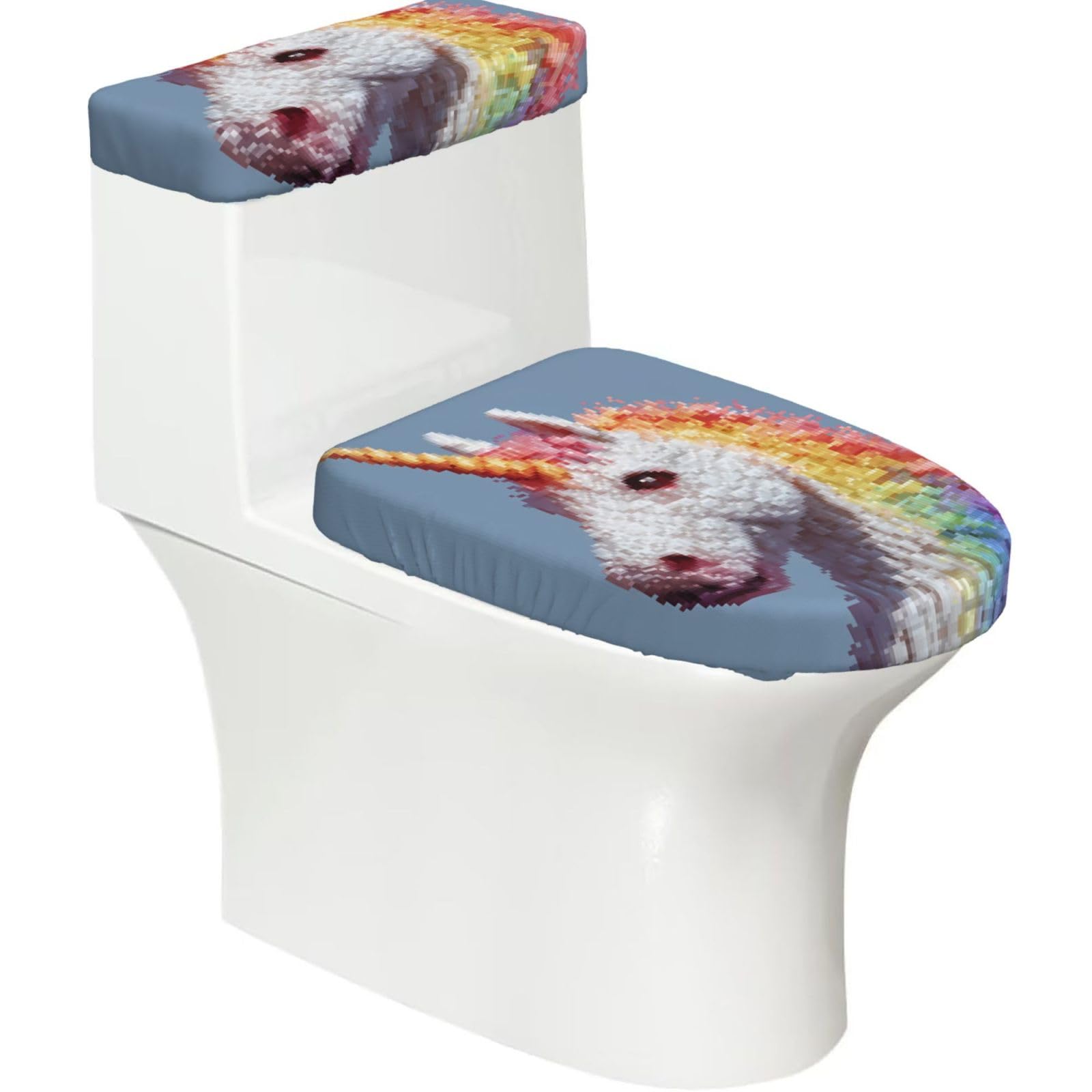 Colorful Horse 2-Piece Toilet Seat Cover Set with Tank Lid - Elastic for U-Shape & Elongated - Bathroom Decor