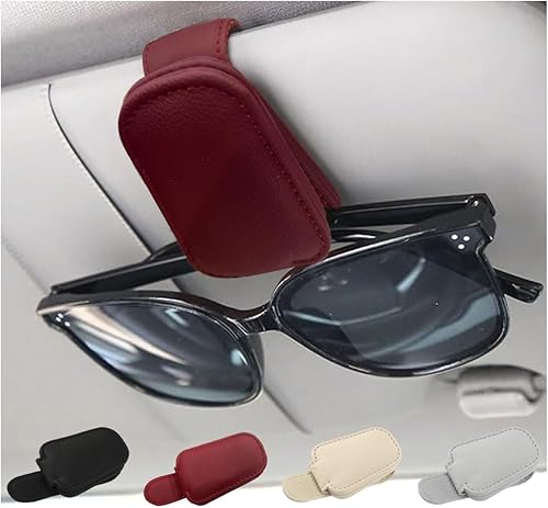 Soportes para lentes de sol para visera de automóvil, clip magnético de cuero para lentes de sol y clip para tarjeta de boleto, accesorios para