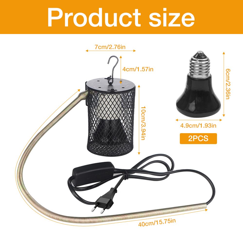Mineup Lampa grzewcza dla gadów z koszem ochronnym, 2 sztuki, lampa grzewcza, żółwie, 50 W, ceramiczna, dla żółwia, dla żółwia, węży, jaszczurek, kameleona