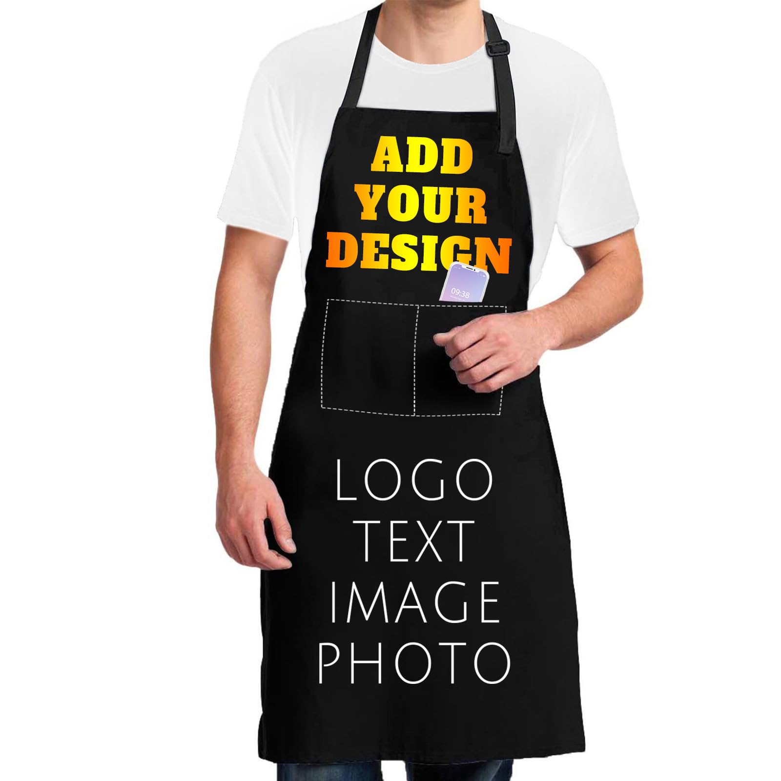 LHTB Custom Apron for Men Women Personalized Aprons with Pockets Customize Name Text Logo Image Photo Grill Cook Chef Apron