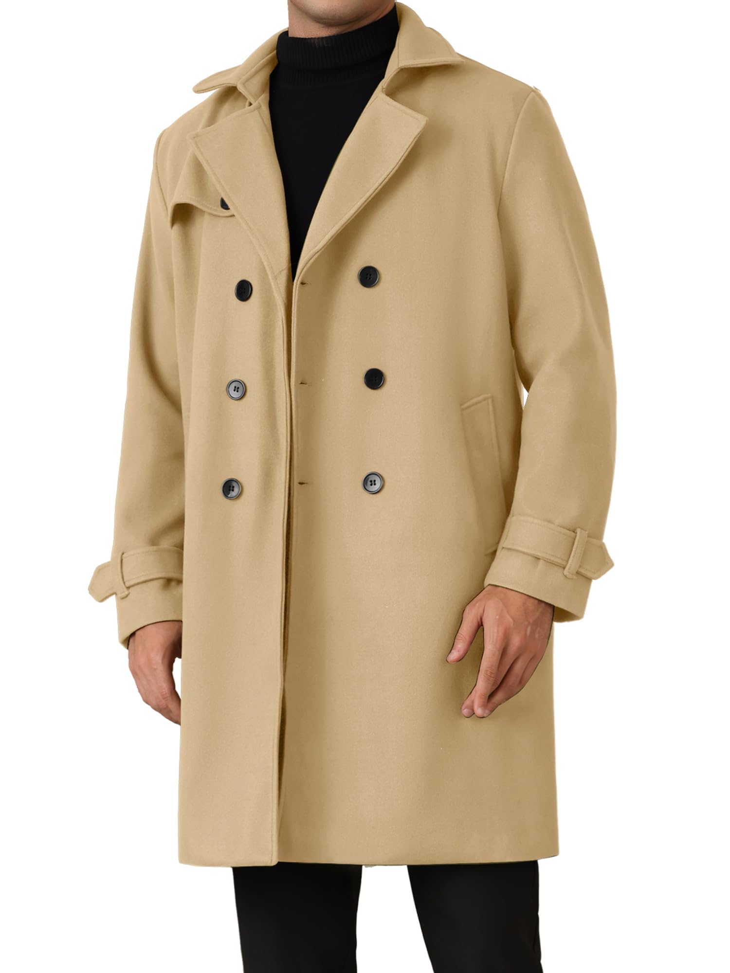 Lars Amadeus Winter Overcoat for Men's Double Breasted Long Coat Formal Notched Lapel Trench Coat