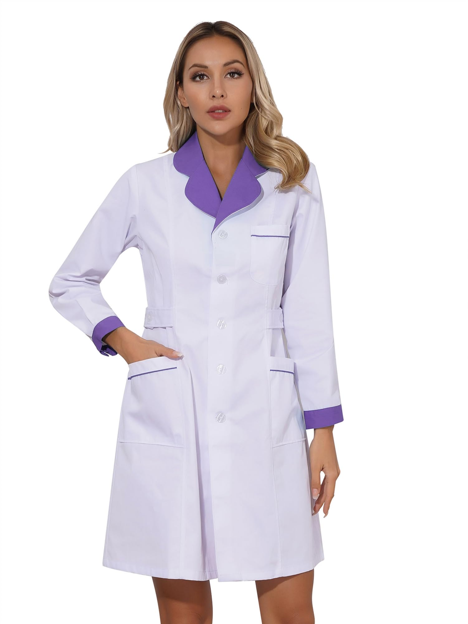 CHICTRY Womens Lab Coat Long Sleeve Professional Medical Coat Notch Lapel Nurse Uniform Coats