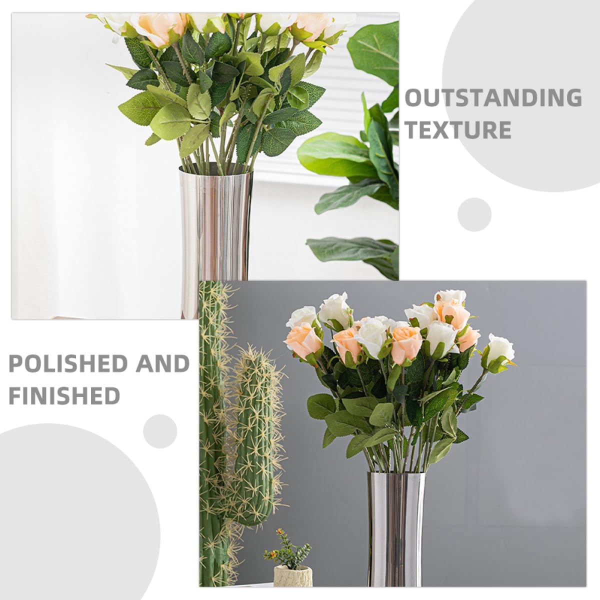 Genérico Jarrón de Espejo de Acero Inoxidable para Centros de Mesa, Florero Decorativo Moderno de Metal Plata Diseño Nórdico Adecuado para Sala y Comedor