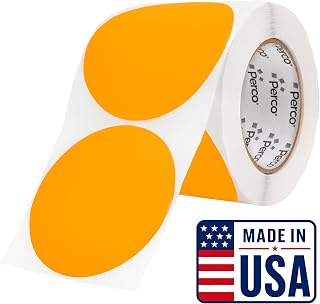 Perco Neon Orange Round Circle Dot Sticker 4-Inch Labels with Perforation for Easy Tear-Off, 400 Stickers per Roll - Sale, Clearance & Limited-Time Offer Signage, High Visibility - Made in USA