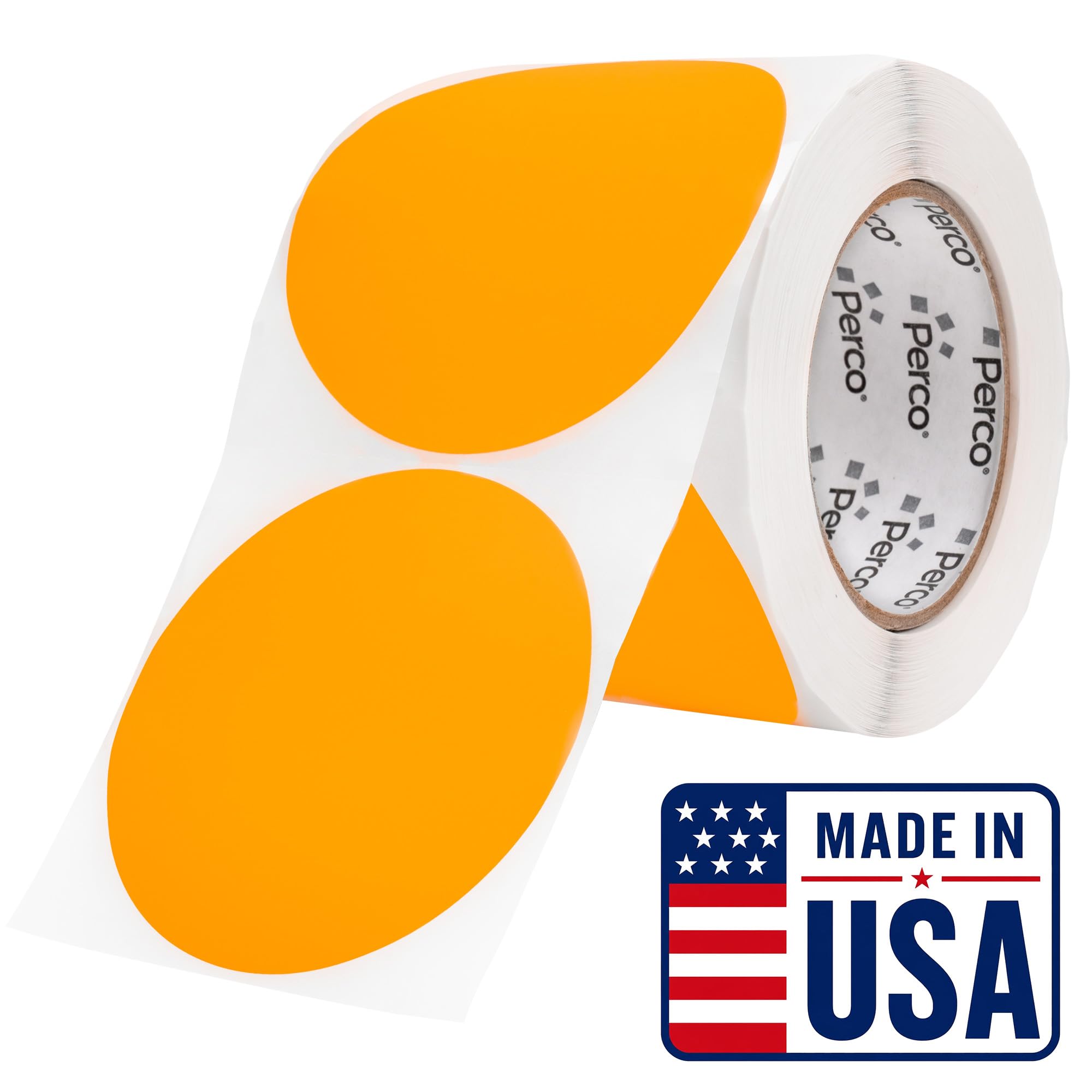 Perco Neon Orange Round Circle Dot Sticker 4-Inch Labels with Perforation for Easy Tear-Off, 400 Stickers per Roll - Sale, Clearance &amp; Limited-Time Offer Signage, High Visibility - Made in USA