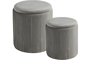 Cozy Relaxation in a Set of Two: Round Velvet Ottoman with Ample Storage