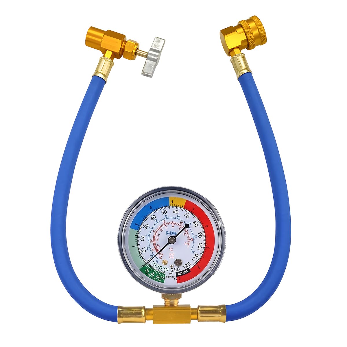 R134A Car AC Refrigerant Charge Hose Kit, Air Conditioning Charge Hose with Gauge & 1/2 Dispensing Valve, Vehicle Refrigerant Recharge Measuring Accessories, Universal Fit