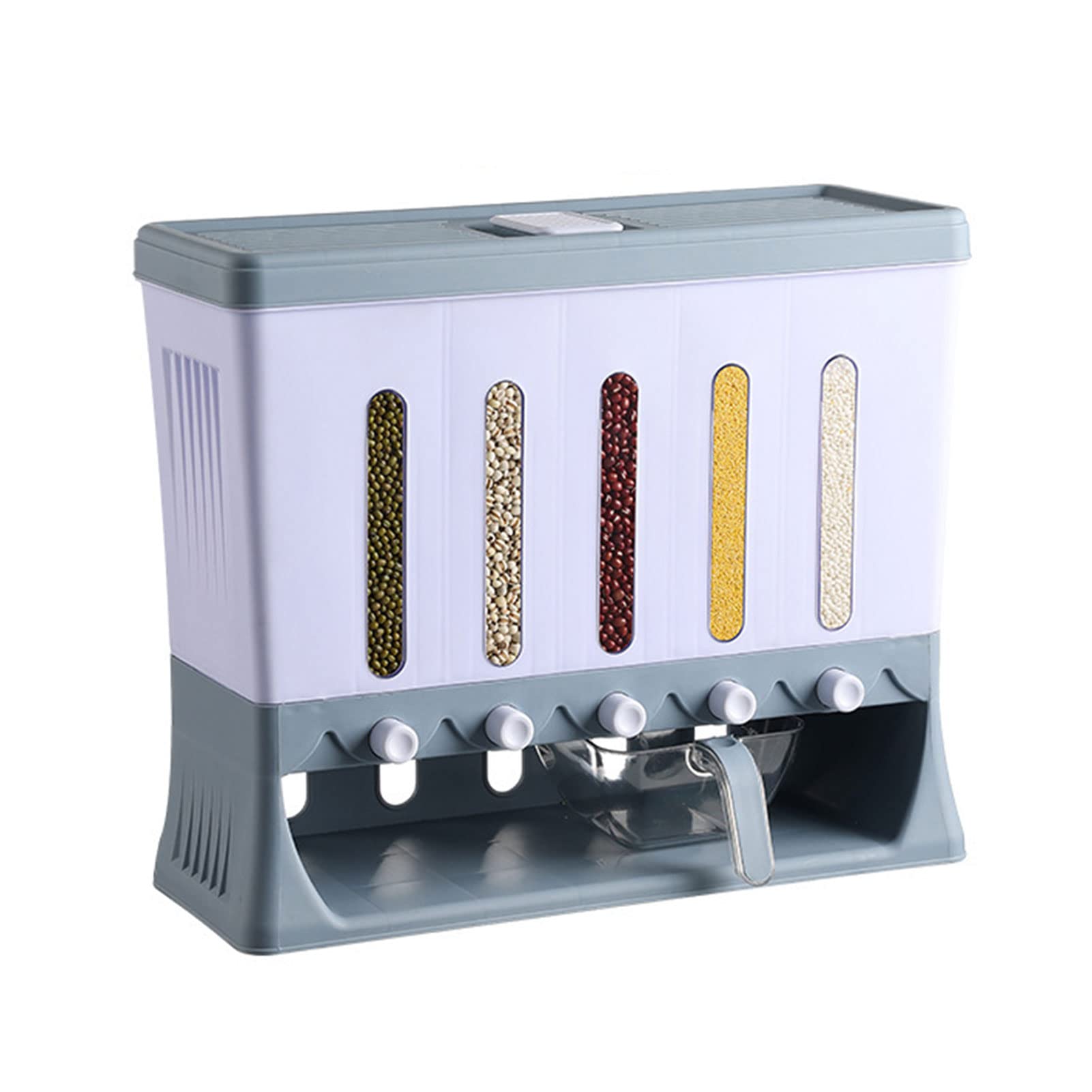 Dispenser per cereali sigillato a prova di umidità 5 in 1, secchio per riso con dispenser per cibo secco a parete, contenitore per cereali per frutta e cereali, contenitore per riso sigillato, per c