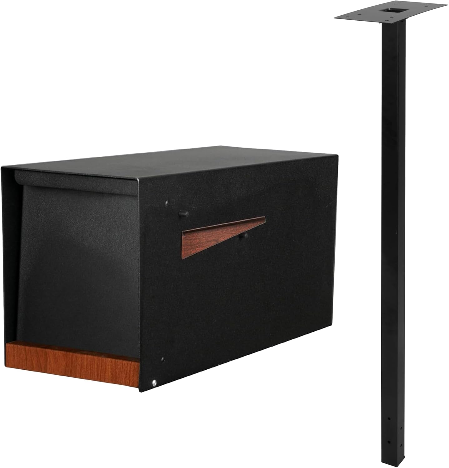 Ilyapa Modern Black Post Mount Mailbox: Waterproof, Magnetic Close Door & Durable Metal Post with Universal Mounting Bracket - Perfect for Parcels!