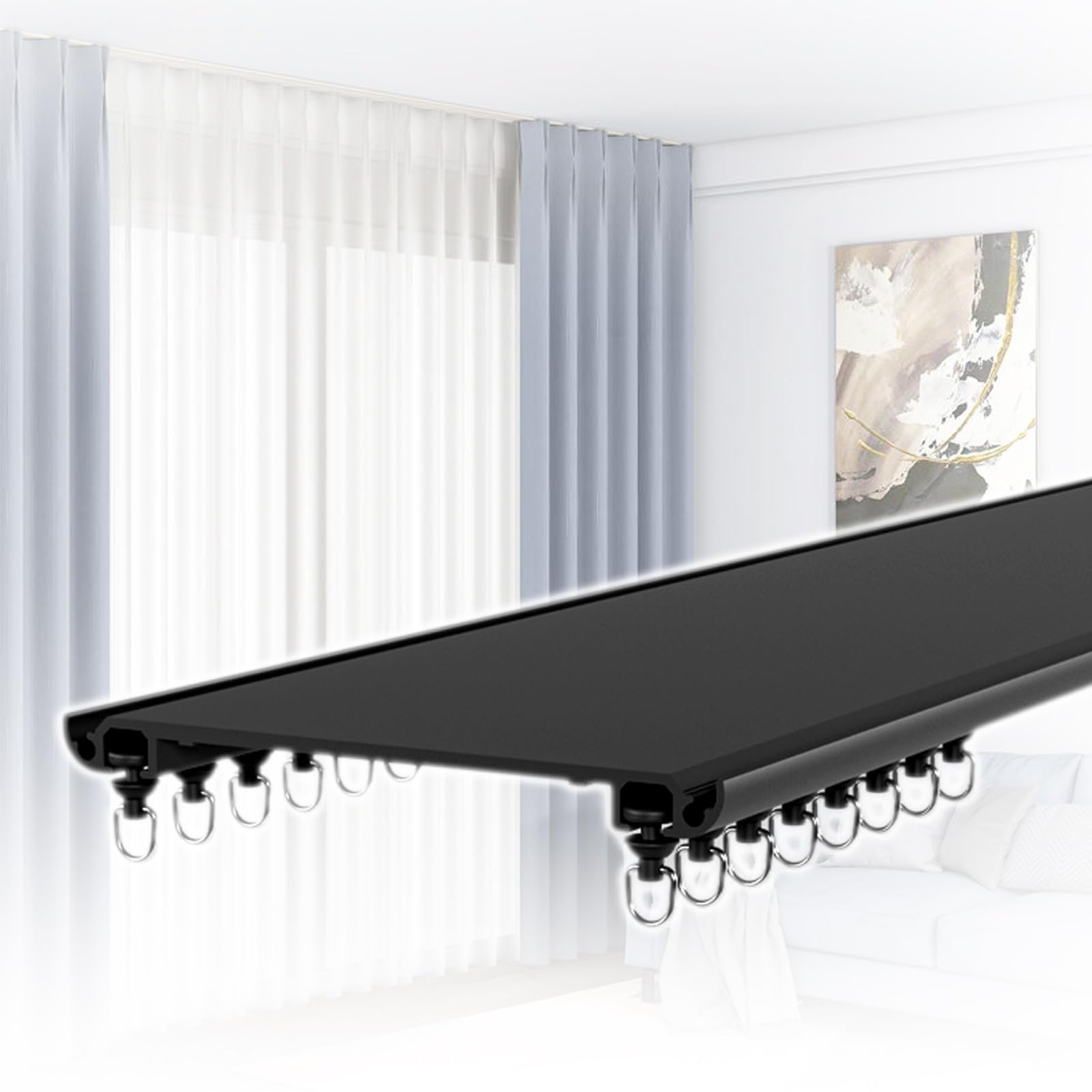Rail de rideau en aluminium 120-500 cm pour chambre à coucher, salon, salle à manger, camping-car