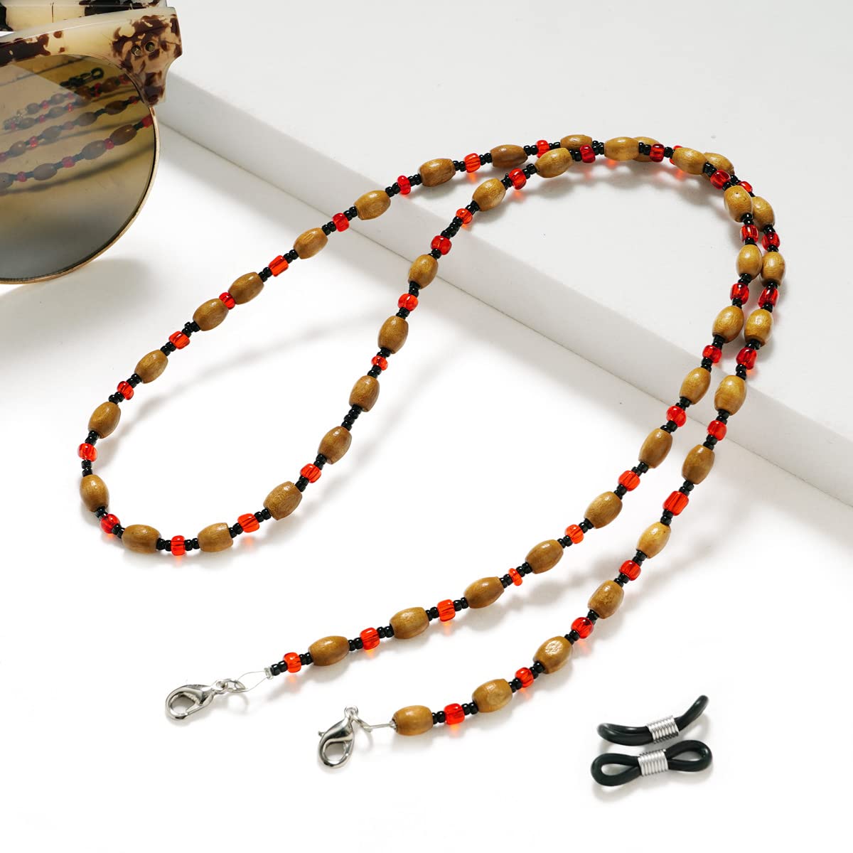Brillenkordel, Brillenband, Lesebrillenband, Brillen-Haltekette, Vintage-Holzperlen, für Damen und Herren