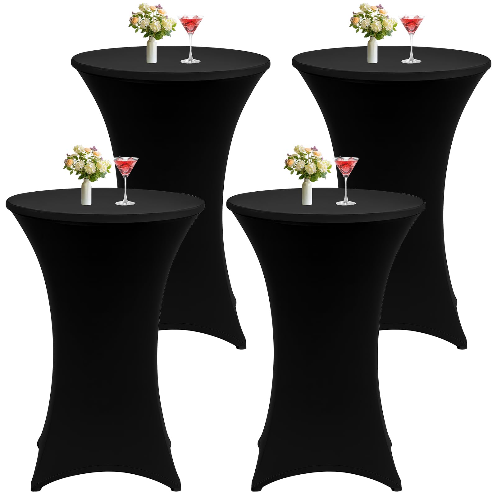 JTKDG 4 Pack Cocktail Table Covers 32"x43" Spandex Stretch Highboy Top Tablecloth Fitted Round Table Cloths for Bar Wedding Party Banquet Tables, Black