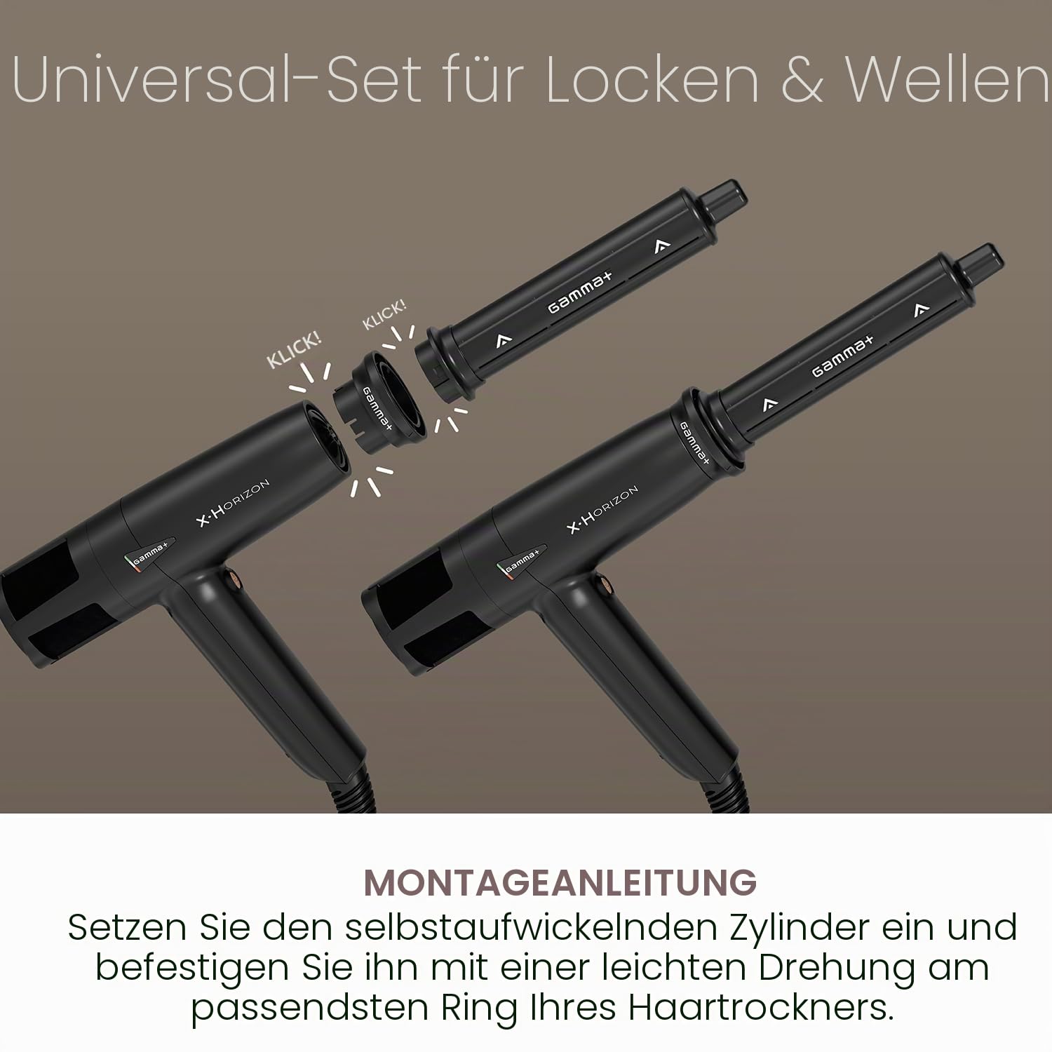 Gamma+ Lockenaufsatz-Set Curls & Waves | 2 Selbstaufrollende Zylinder für Locken und Wellen | Kompatibel mit Gamma+ Haartrocknern | Airflow 3D 360° Technologie | Professionelle Temperaturkontrolle